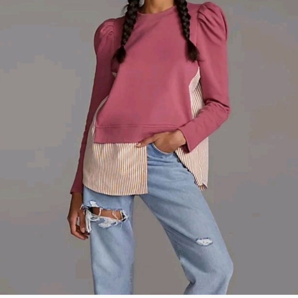 Anthropologie Maeve Sweatshirt Women’s Layered Puff Sleeves Multicolor Size XSP